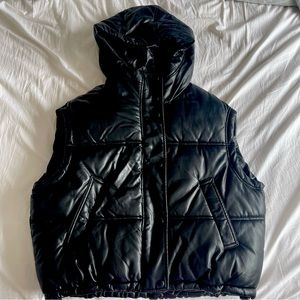 Faux Leather Puffer Vest